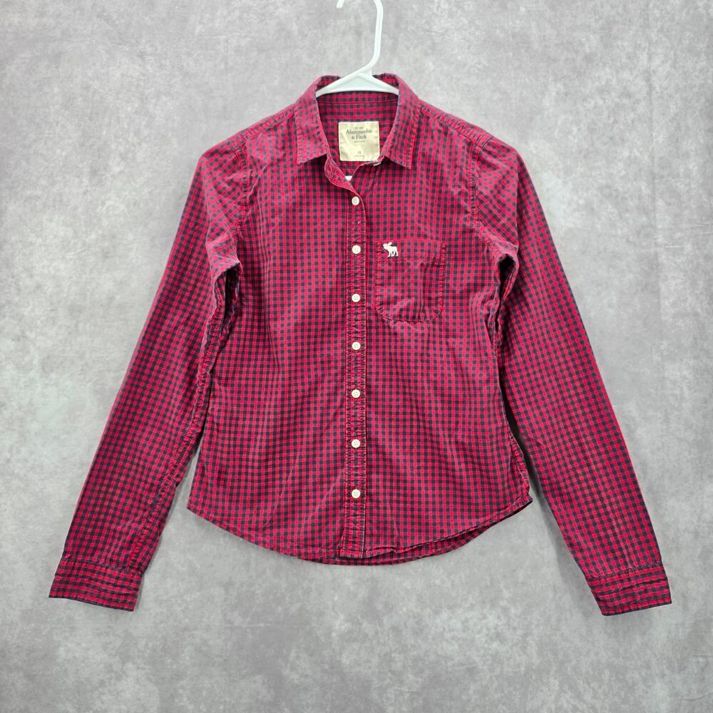 Abercrombie & Fitch Red Blue Plaid Tartan Button Down Long Sleeve Shirt‎ Top XS